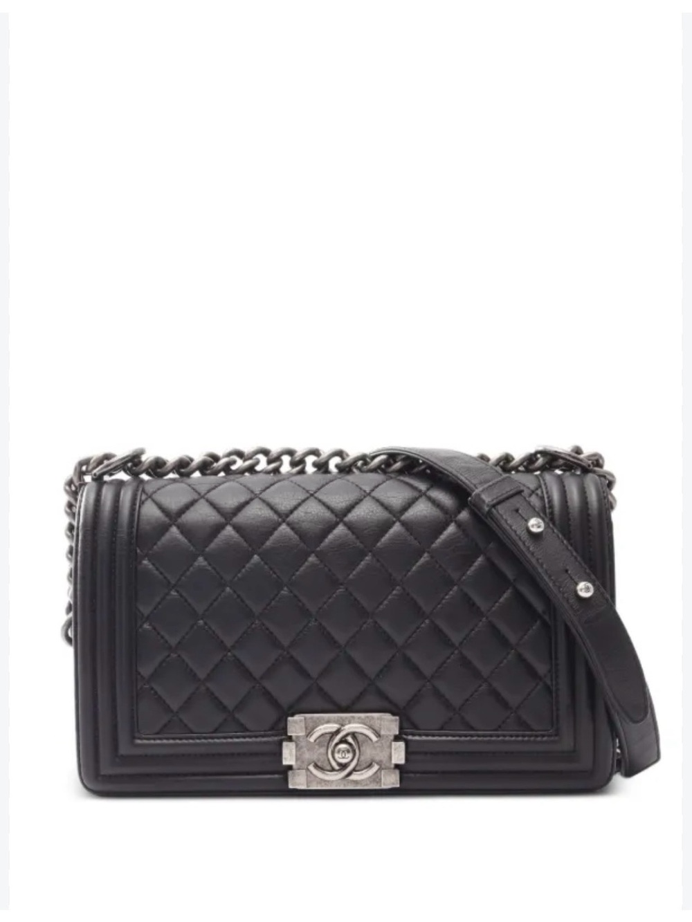 CC Quilted Flap Shoulder Bag - Black